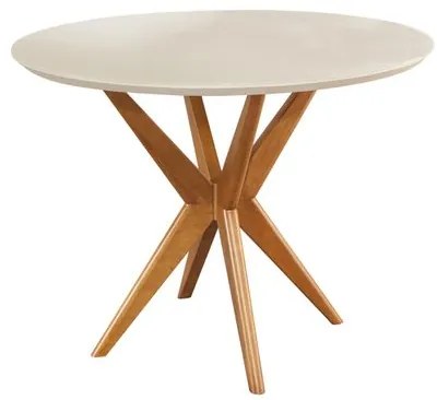 Mesa de Jantar Star com Tampo de Vidro Off White Redondo Base Madeira Mel 88cm (DIAM) - 56125 Sun House