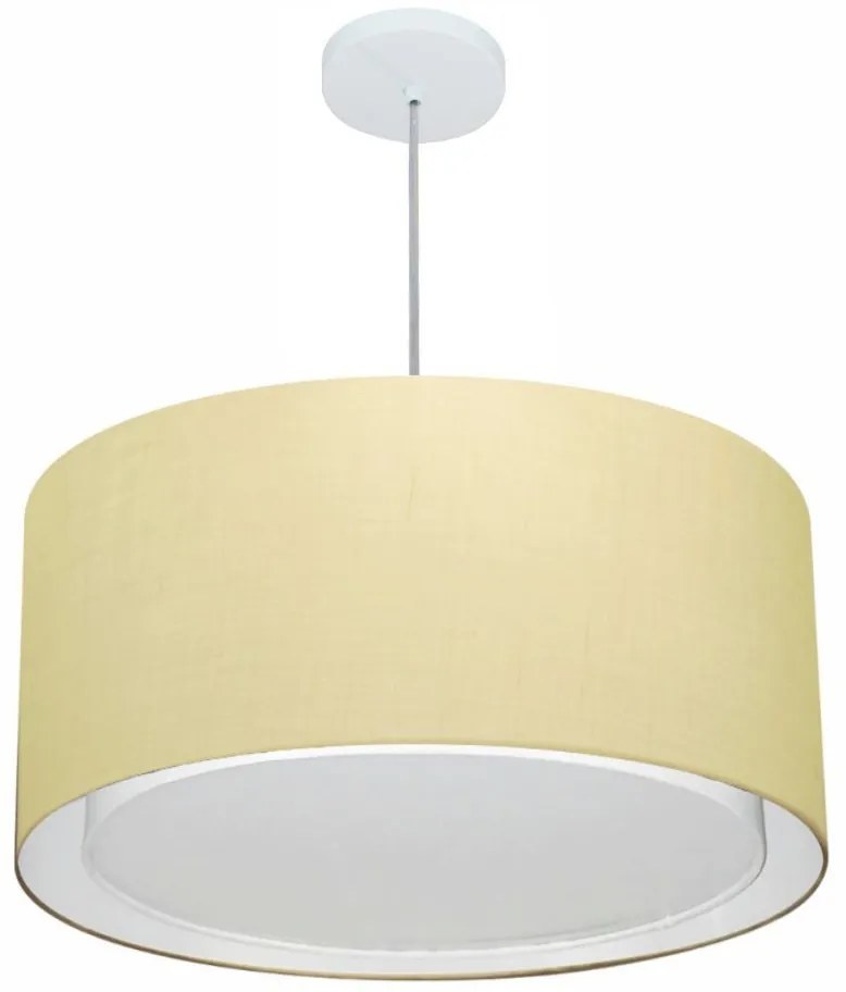 Lustre Pendente Cilíndrico Duplo Md-4296 Cúpula em Tecido 55x30cm Algodão Crú - Bivolt