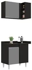 Armário de Cozinha Modulado de Canto 7 Peças CP21 com Pia Inox Preto/C