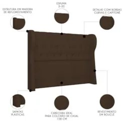 Cabeceira Casal Queen Cama Box 160cm Malva Z04 Boucle Marrom - Mpozena