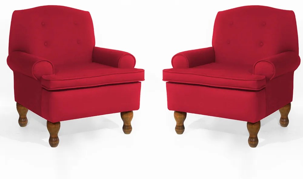 Conjunto 2 Poltrona Vovó Lucy Decorativa Luxo Suede Vermelho