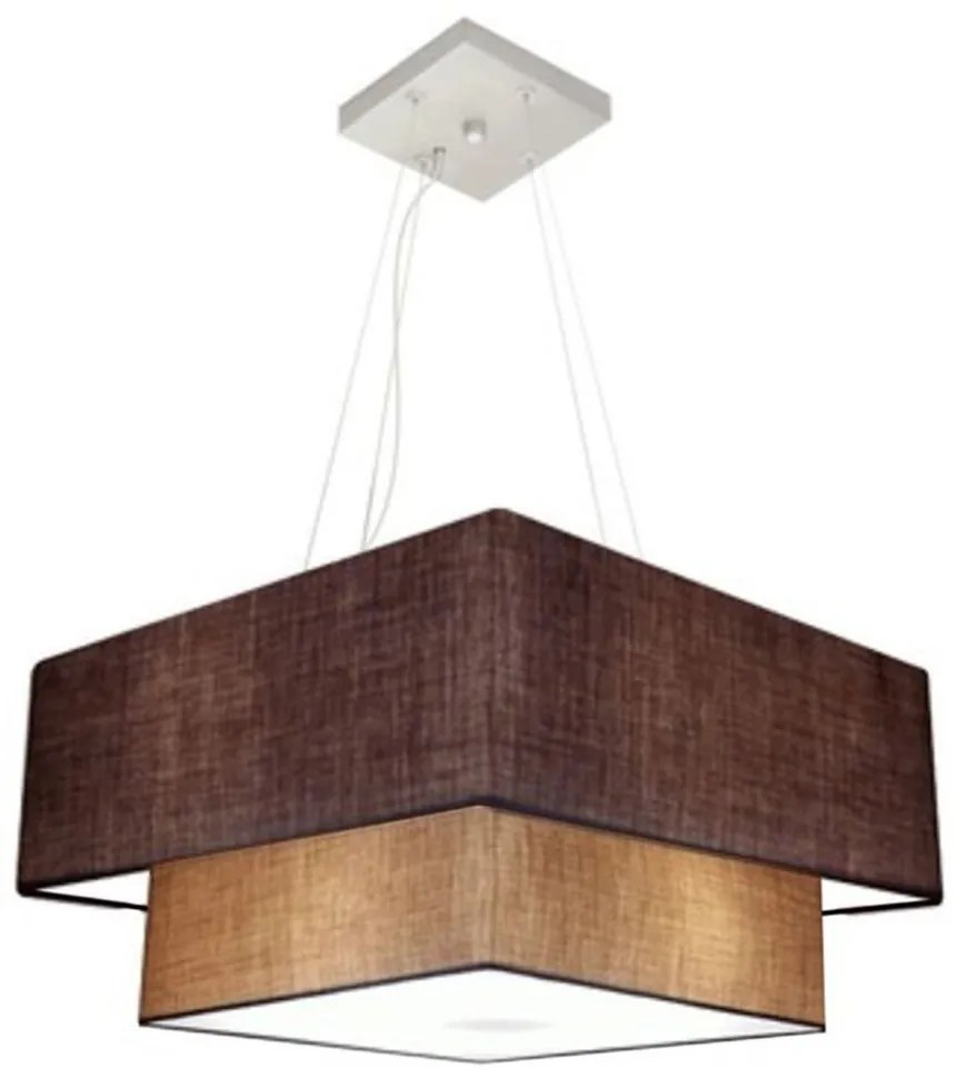 Lustre Pendente Duplo Quadrado Vivare Md-4066 Cúpula em Tecido 50x35cm Café - Palha - Bivolt
