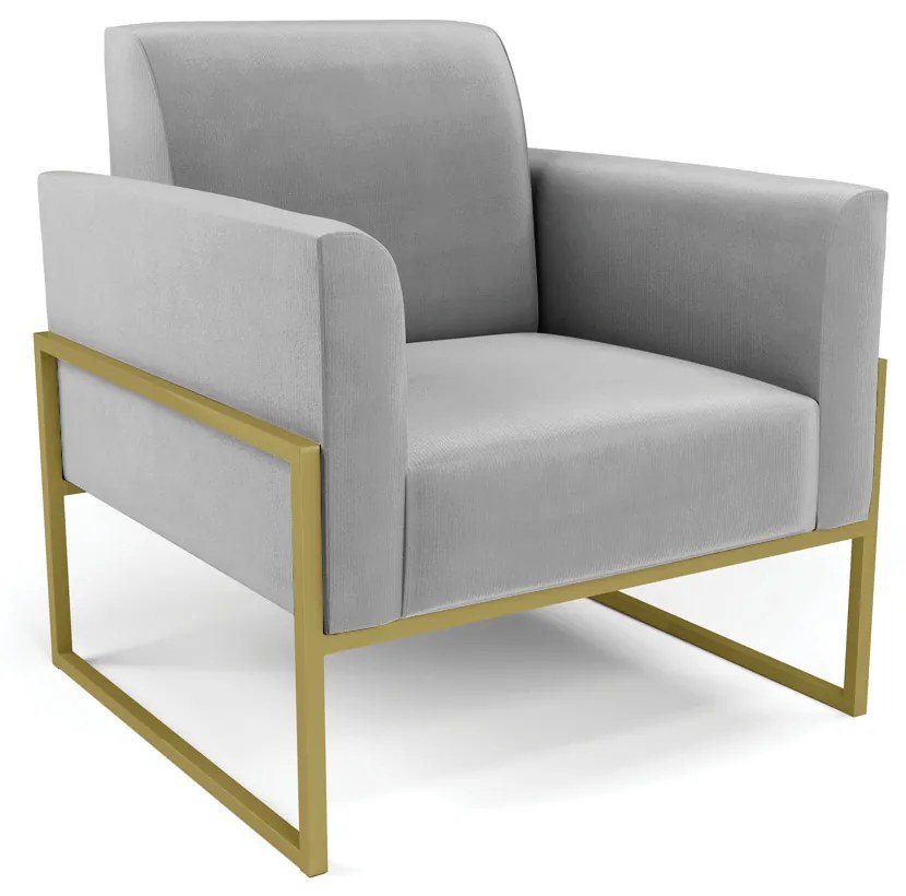 Sofá Namoradeira com Poltrona Base Industrial Alta Dourado Marisa Suede D03 - D'Rossi - Cinza