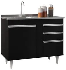 Armário Aéreo Indiana e Balcão Gabinete 100cm com Pia Inox Luziania Pr