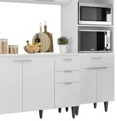 Armário de Cozinha Com Tampo CP02 180cm Pérola Branco Z34 - Mpozen