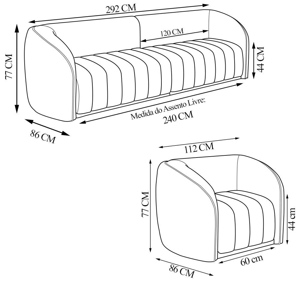 Conjunto Sala de Estar Sofá 292cm 4 Lugares e Poltrona Adam PU Marrom G45 - Gran Belo