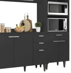 Armário de Cozinha Com Tampo CP02 180cm Pérola Preto Z34      - Mpozen