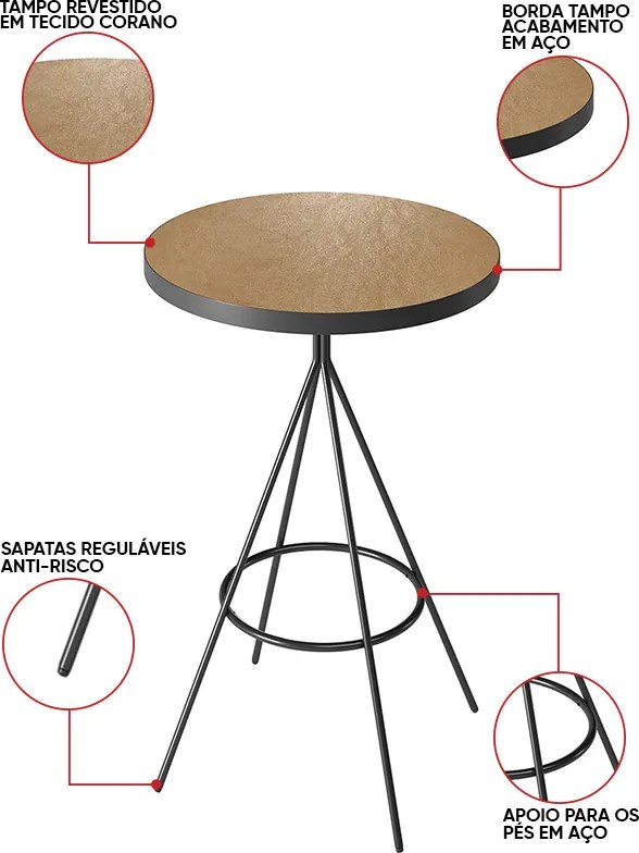 Mesa Bistrô Alta Redonda Cozinha Industrial Pé Aço Dhalia PU S02 - D'Rossi - Caramelo