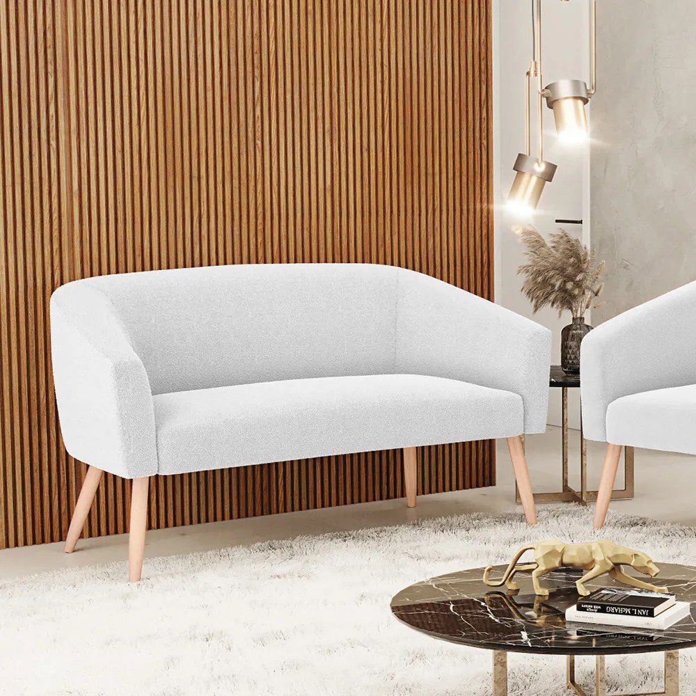 Sofá 2 Lugares Namoradeira Pé Palito Natural Stella Bouclê D03 - D'Rossi - Off White