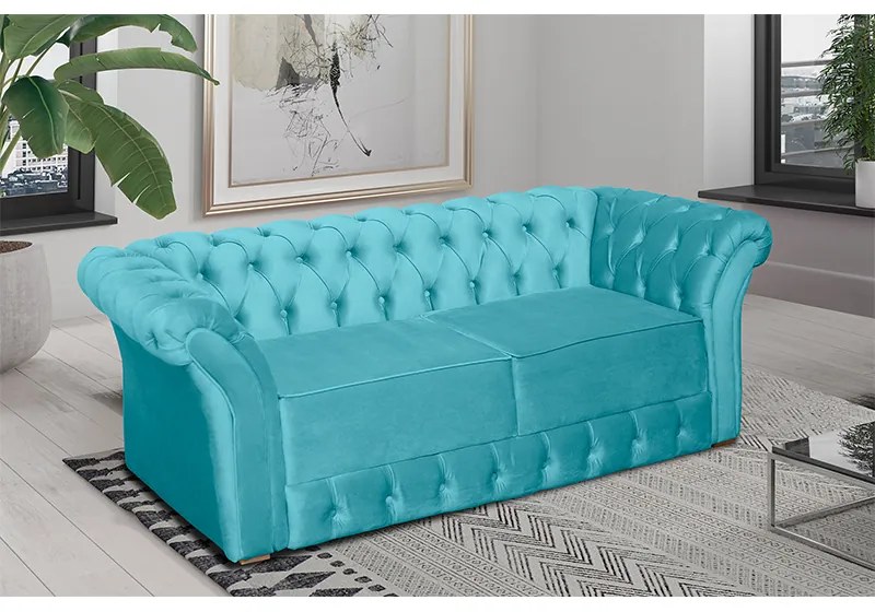 Namoradeira Sofá 2 Lugares Chesterfield Capitonê 186cm Veludo Turquesa - Sheep Estofados - Água