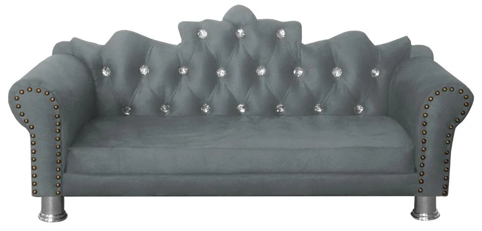 Mini Divã Sofá Realeza Cama Pet para Cães ou Gatos Elegante Suede Cinza Grafite