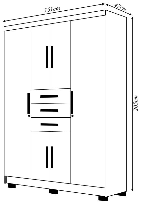 Guarda Roupa Casal Belga 6 Portas de Bater 3 Gavetas com Cabideiros Nature/Chumbo G98 - Gran Belo