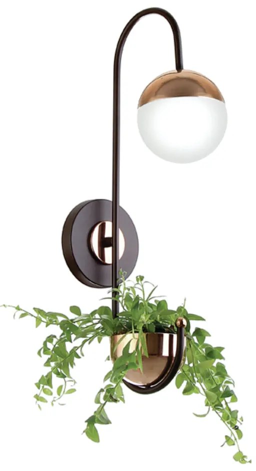 Arandela C/ Globo C/ Cachepô 12X23X51Cm Metal E Vidro 1 X G9 Globo Ø12... (CAFÉ / COBRE BRILHO, FOSCO)