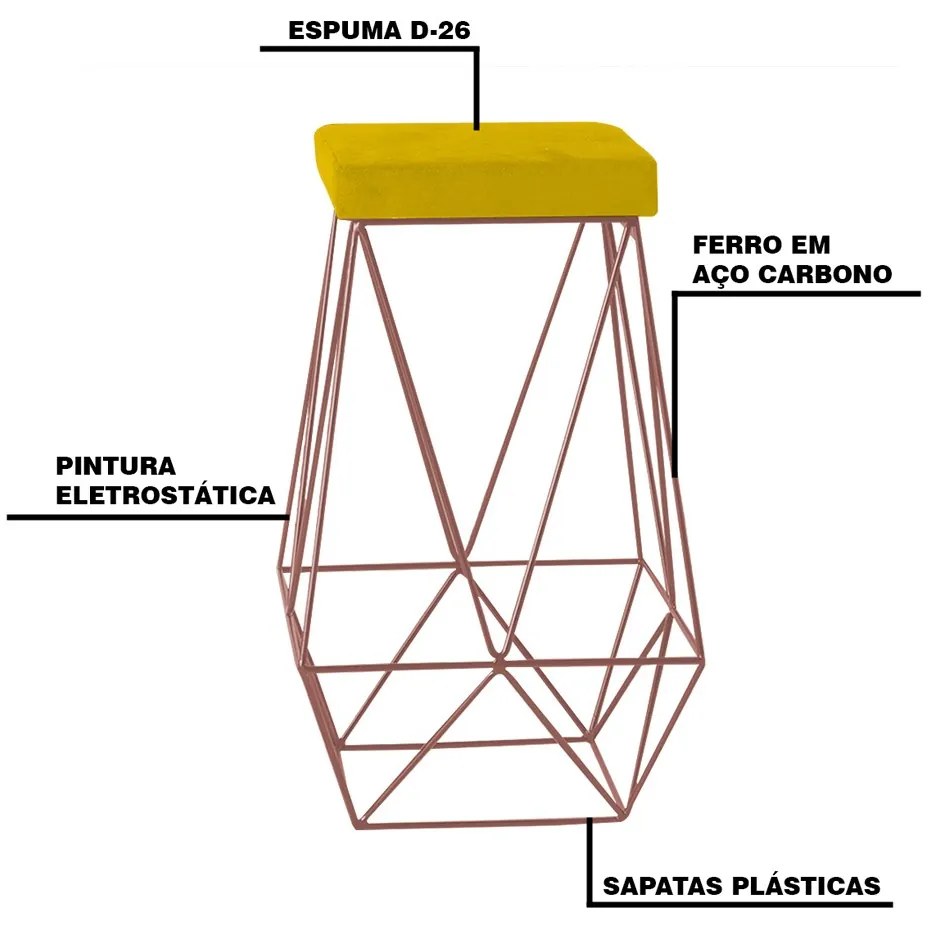 Kit 2 Banqueta Decorativa Kathy Base Bronze Suede Amarelo G41 - Gran Belo