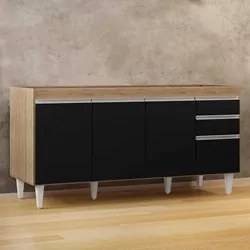 Balcão Gabinete 160cm Sem Tampo 4 Portas 2 Gavetas Arkansas Castanho/P