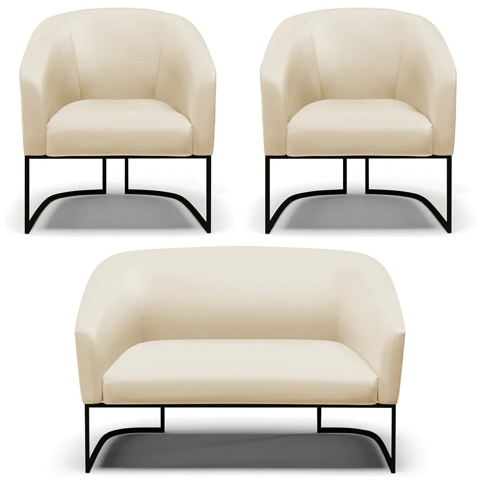 Namoradeira e 2 Poltronas Industrial Preto Stella Sintético Cinza D03 - D'Rossi