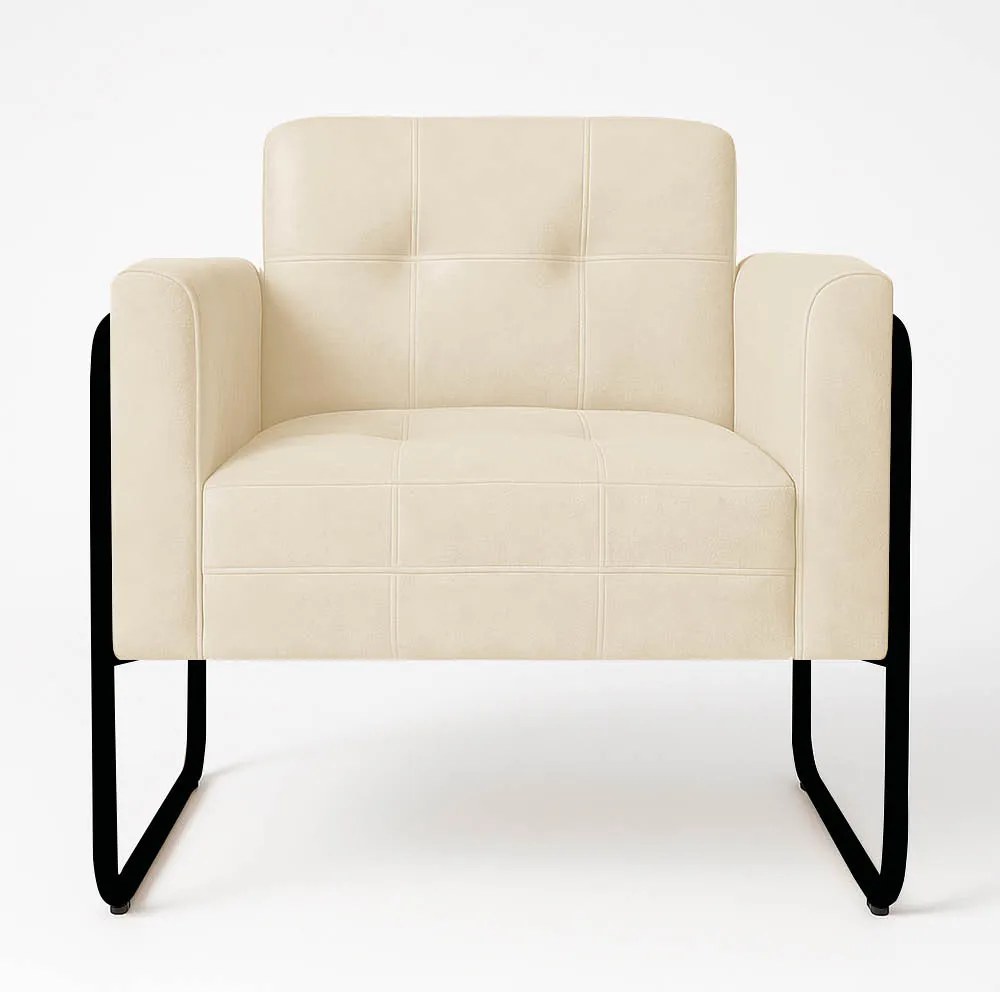 Poltrona Sala Industrial Alta Tubo Preto Elisa Veludo D03 - D'Rossi - Bege