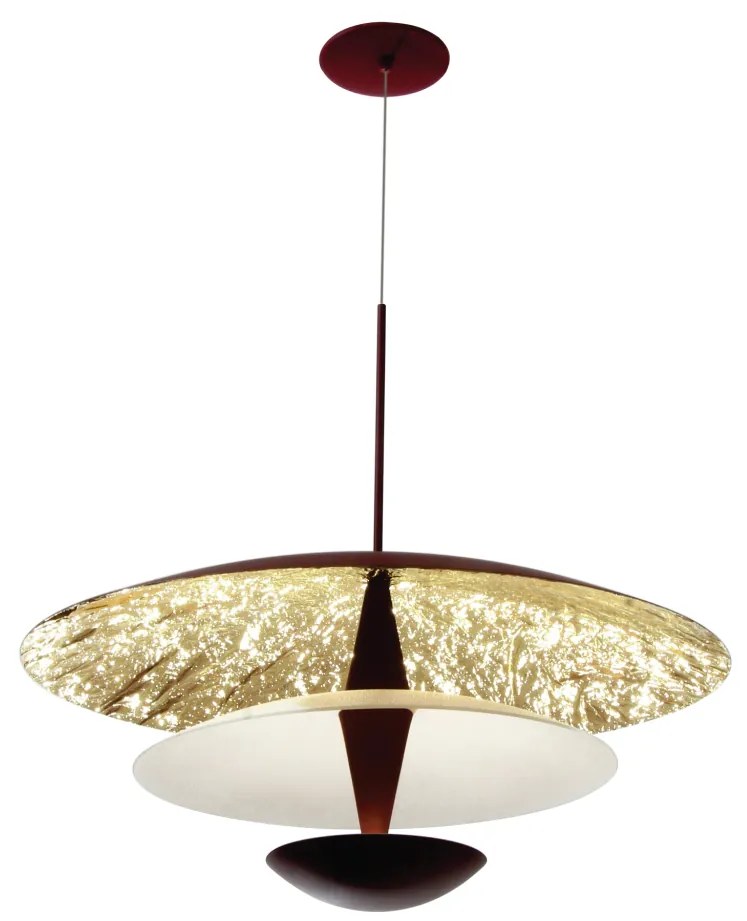 Pendente Aspen Ø60X30Cm 01Xled 9,4W 2700K Metal Aluminio - Old Artisan... (COBRE FOSCO, 110v, Folha Ouro)