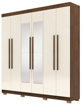 Guarda Roupa Com Espelho Elegance 6 Portas Imbuia/Champanhe - Vila Rica Móveis