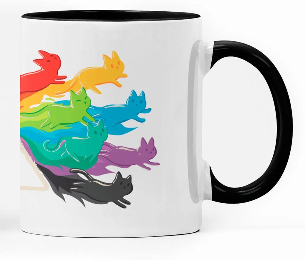 Caneca Gato Prisma Geek Nerd Branca Alça e Interior Preto