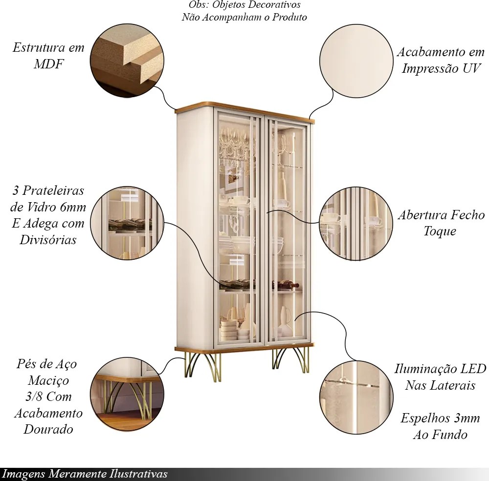 Conjunto 1 Cristaleira e 1 Buffet Decorativo Texas/Bambino Off White/Cinamomo G26 - Gran Belo 