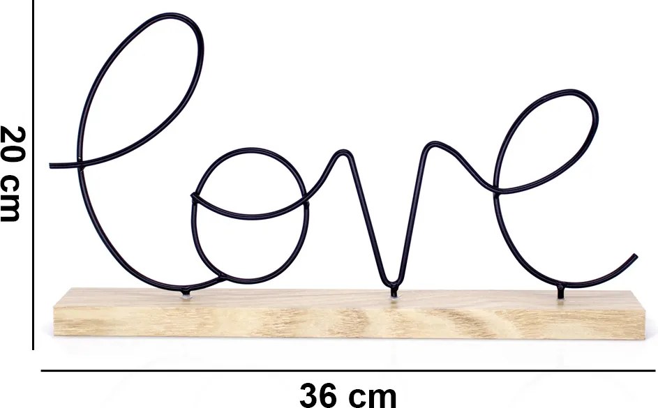 Enfeite Decorativo de Metal Love Com Base Em Madeira 20x36x5,5 cm F01 - D'Rossi
