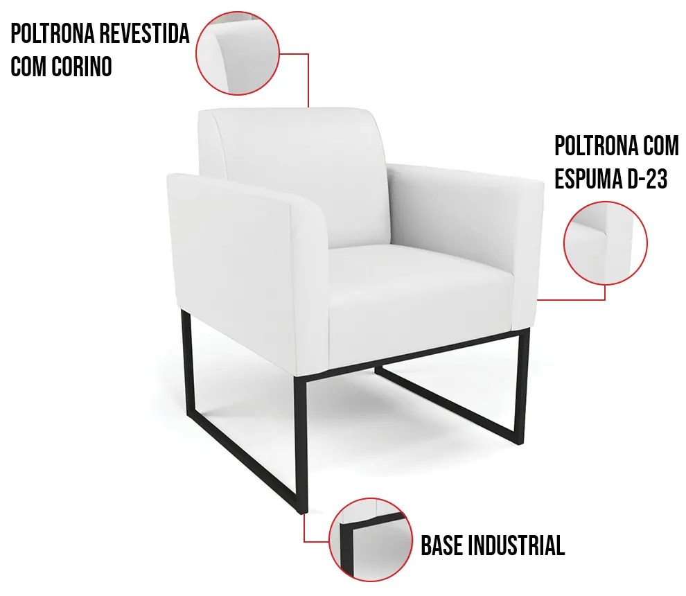 Kit 2 Poltronas Base Industrial Preto Marisa Corino - Branco