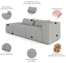 Sofá 5 Lugares 343cm Com Puff Esquerdo Fay Linho Cinza Z55 - Mpozenato