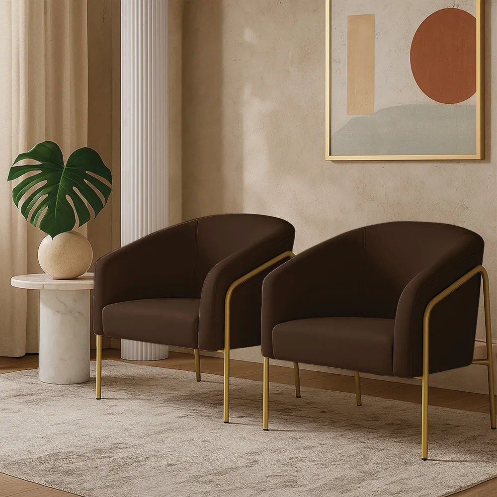 Poltrona Sala Industrial Alta Dourado Kit 2 Stella Suede D03 - D'Rossi  - Marrom