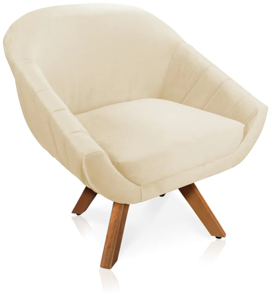 Kit 02 Poltronas Giratória Giovana Veludo Bege Base Madeira MM30 - DRossi