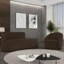 Sofá 2 Lugares 140cm Wendi e Poltrona Steve Suede Marrom I01 - Mpozen