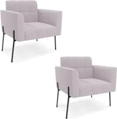 Poltrona Para Sala Pé Metal Preto Kit 2 Ana Bouclé Rosê - Ibiza
