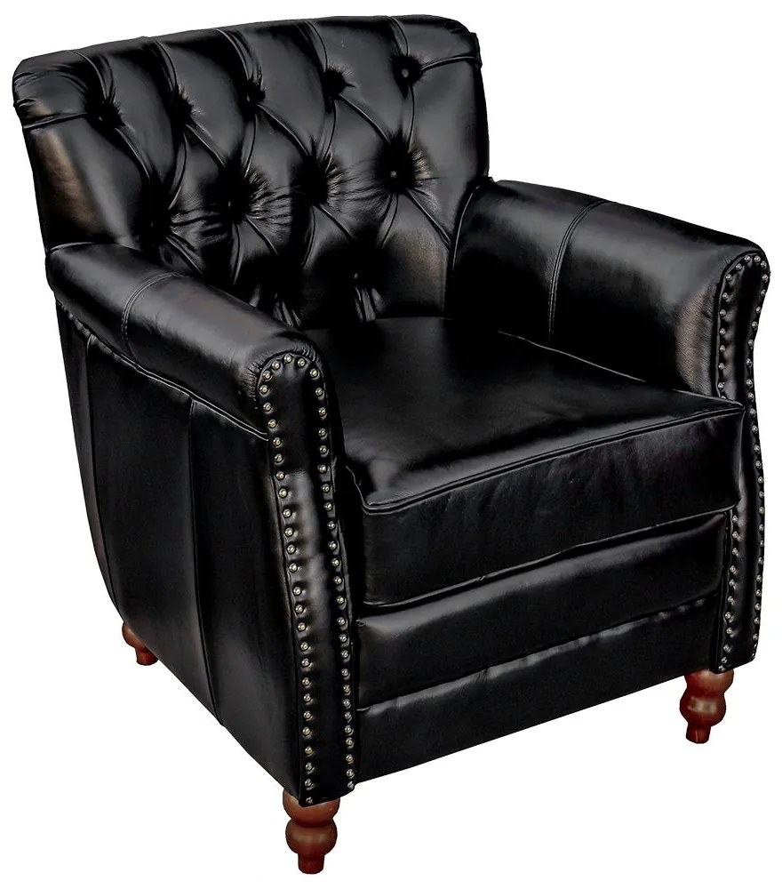 Poltrona Decorativa Sala de Estar Níger Pés Madeira Couro Preto G58 - Gran Belo