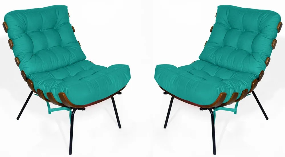 Kit 2 Poltrona Decorativa Costela Suede Azul Tiffany