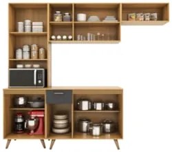 Cozinha Compacta Amélia Freijó UV/Ripado/Grafite Acetinado Z44 - Mpoze