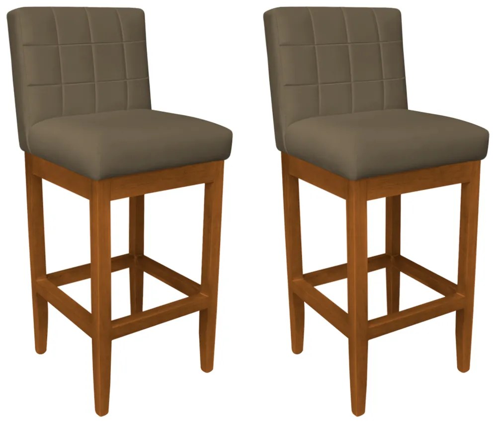 Kit 2 Banquetas Alta Sueli Base Madeira Maciça Estofada Suede Marrom