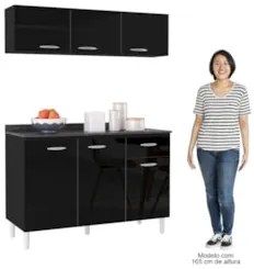 Armário Aéreo e Balcão de Cozinha 120cm com Tampo Classic Z46 Preto -