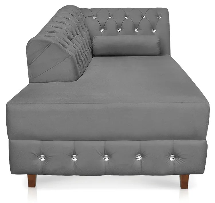 Divã Chesterfield 165 cm Capitonado com Strass Suede D'Rossi - Grafite