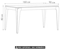 Mesa de Jantar Retangular 160cm 6 Lugares Yuma Ypê/Off N02 - Mpozenat