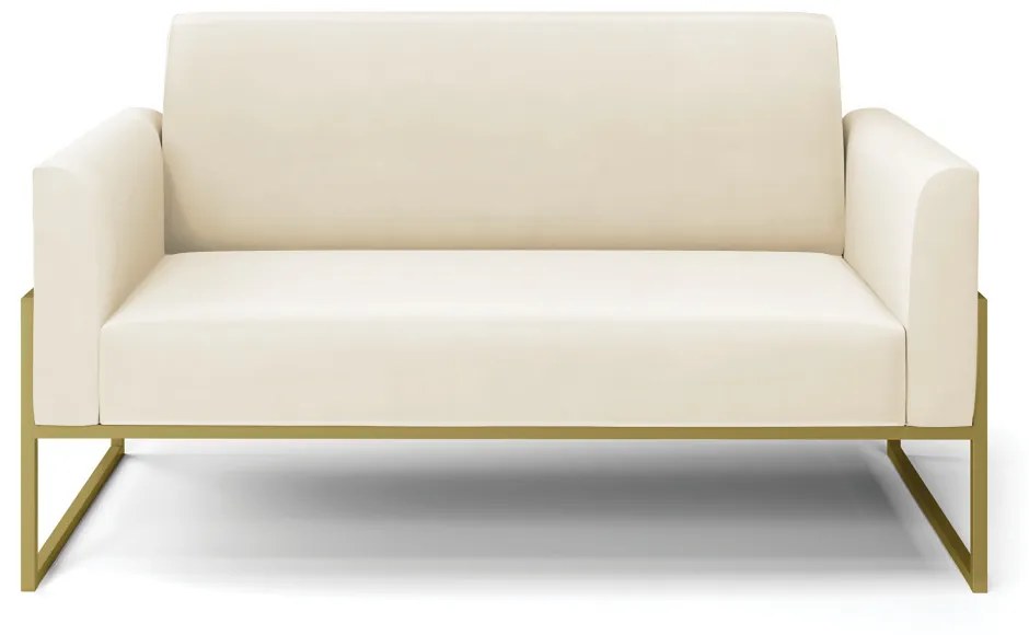 Sofá Namoradeira Base Industrial Alta Dourado Marisa Veludo Bege