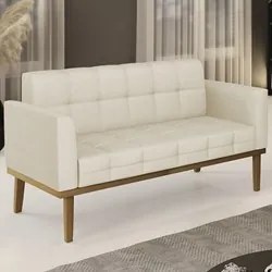 Sofá Namoradeira Base Madeira Castanho Ana Veludo Luxo Off White - Ibi