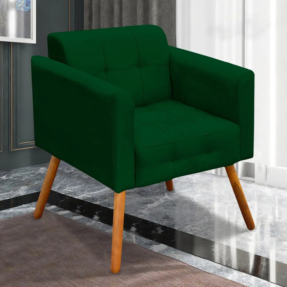 Kit 2 Poltronas Decorativas Pés Palito Karen Suede Verde G19 - Gran Belo