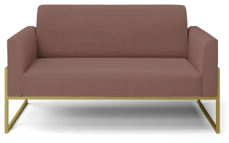 Sofá Namoradeira Base Industrial Alta Dourado Marisa Veludo D03 - D'Rossi - Rose