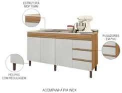 Balcão Gabinete Com Pia 160cm 3 Portas Karen Z49 Nature/Off White - Mp