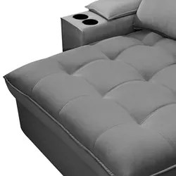 Sofá Retrátil 4 Lugares com Porta Copo 280cm Andes F05 Veludo Cinza -