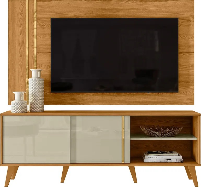 Painel TV 60 Pol 160cm com Rack Bancada para Sala Hylon Cumaru/Opala M20 - D'Rossi