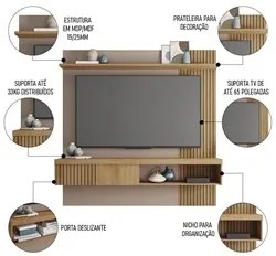 Painel para TV Suspenso 65 Pol. Helen C01 Buriti/Fendi - Mpozenato