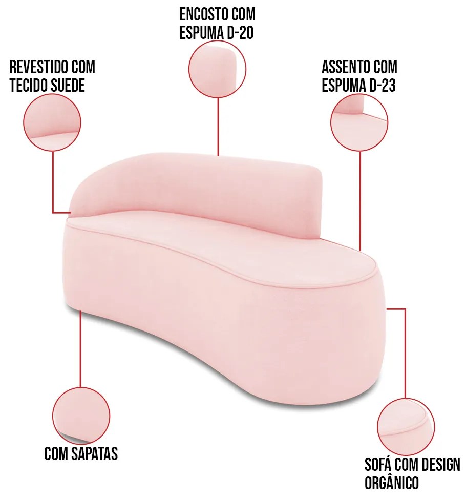 Sofá 3 Lugares Orgânico 180cm Morgan e 2 Poltronas Lua Suede Rosa Bebê D03 - D'Rossi