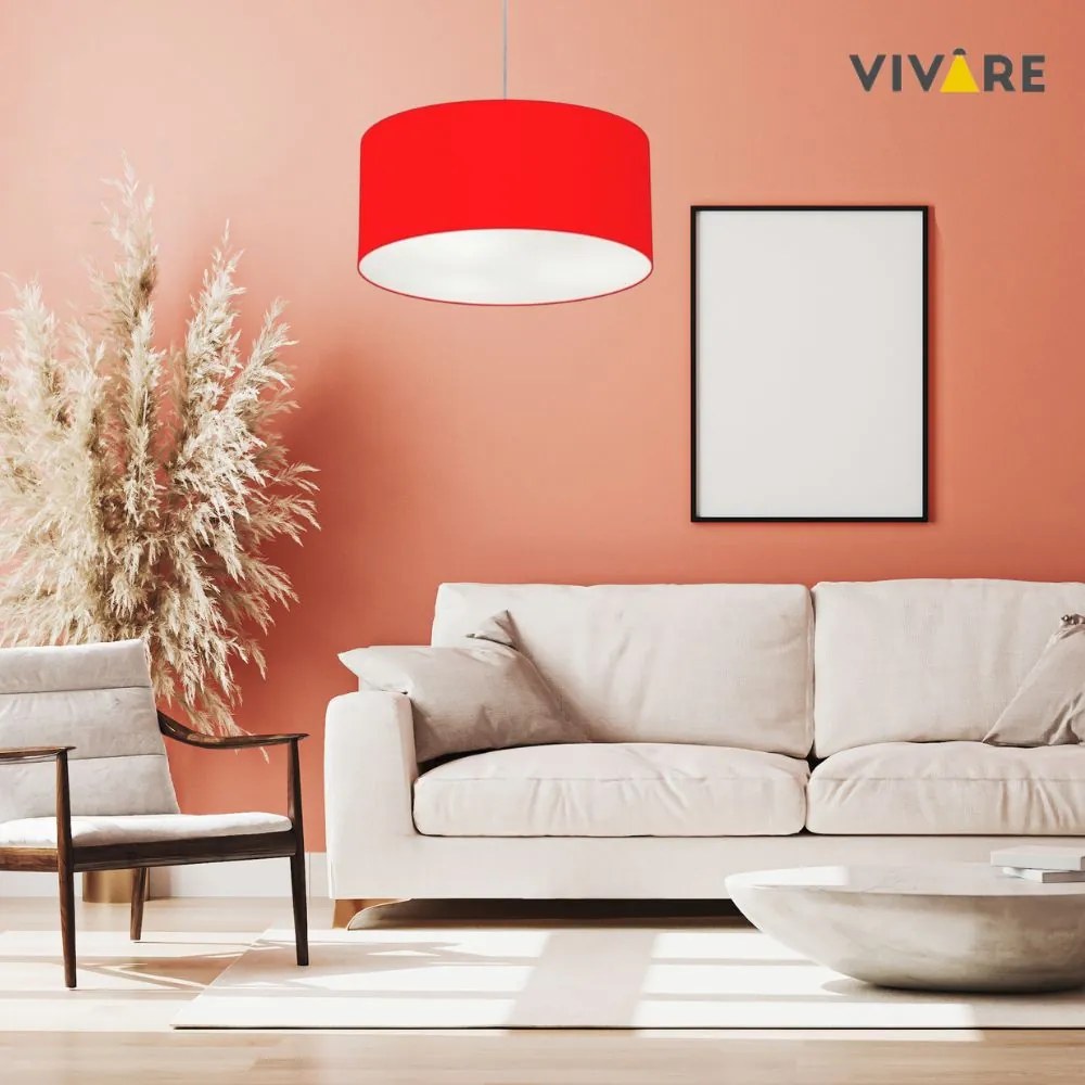 Lustre Pendente Cilíndrico Md-4049 Cúpula em Tecido 50x21cm Vermelho - Bivolt
