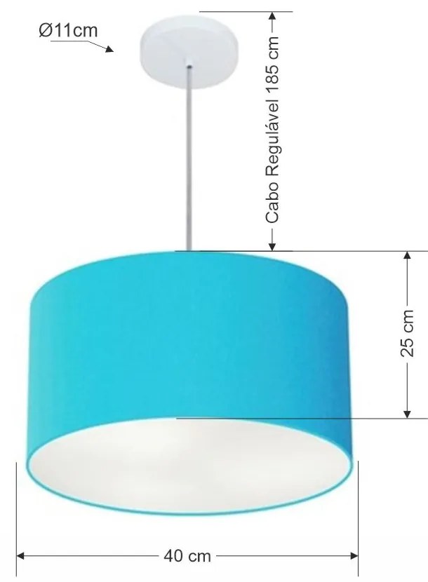 Lustre Pendente Cilíndrico Md-4099 Cúpula em Tecido 40x25cm Azul Turquesa - Bivolt